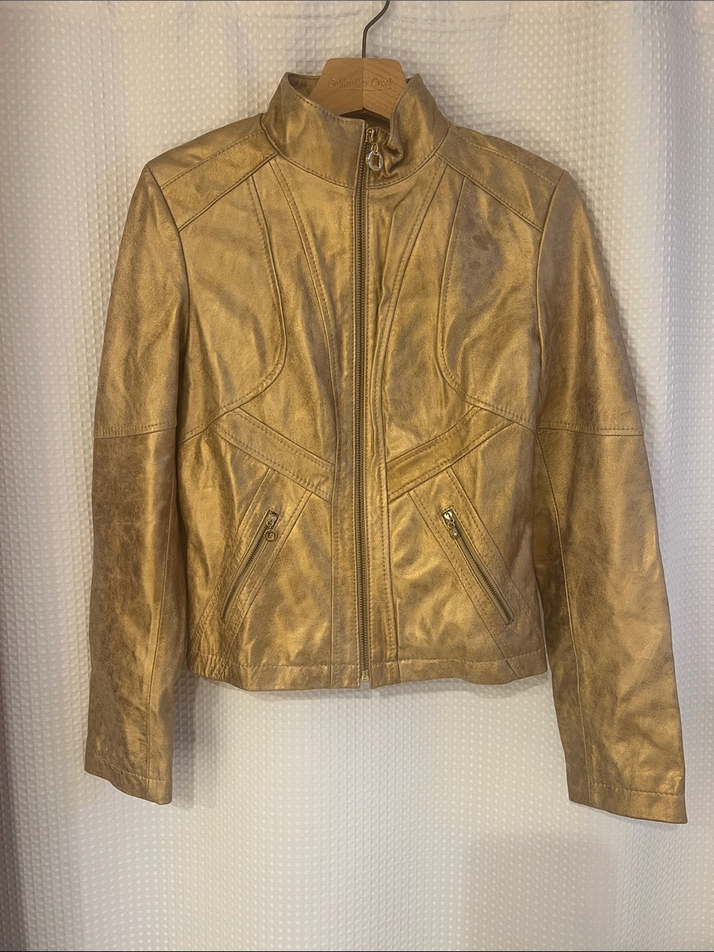 Siena Studio Metallic Gold Leather Zip-Front Jacket-NWOT